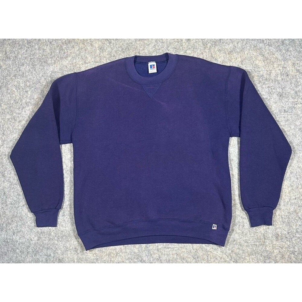 Vintage Russell Athletic Sweatshirt Mens L Blue Crewneck Faded Blank Made In USA